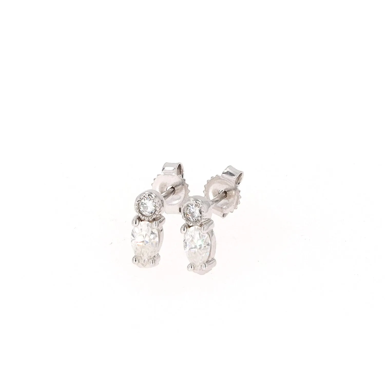 0.48 CTW DEW Round and Pear Moissanite Mini Stud Earrings in 10K White Gold
