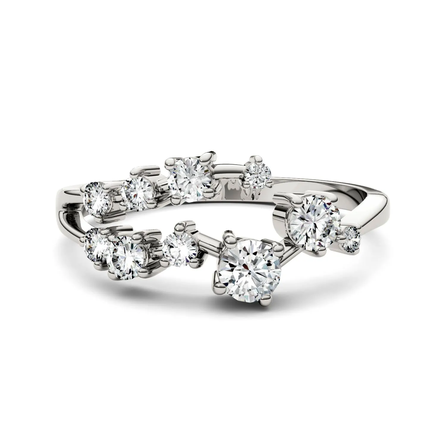 0.50 CTW DEW Round Moissanite Galaxy Ring in 14K White Gold