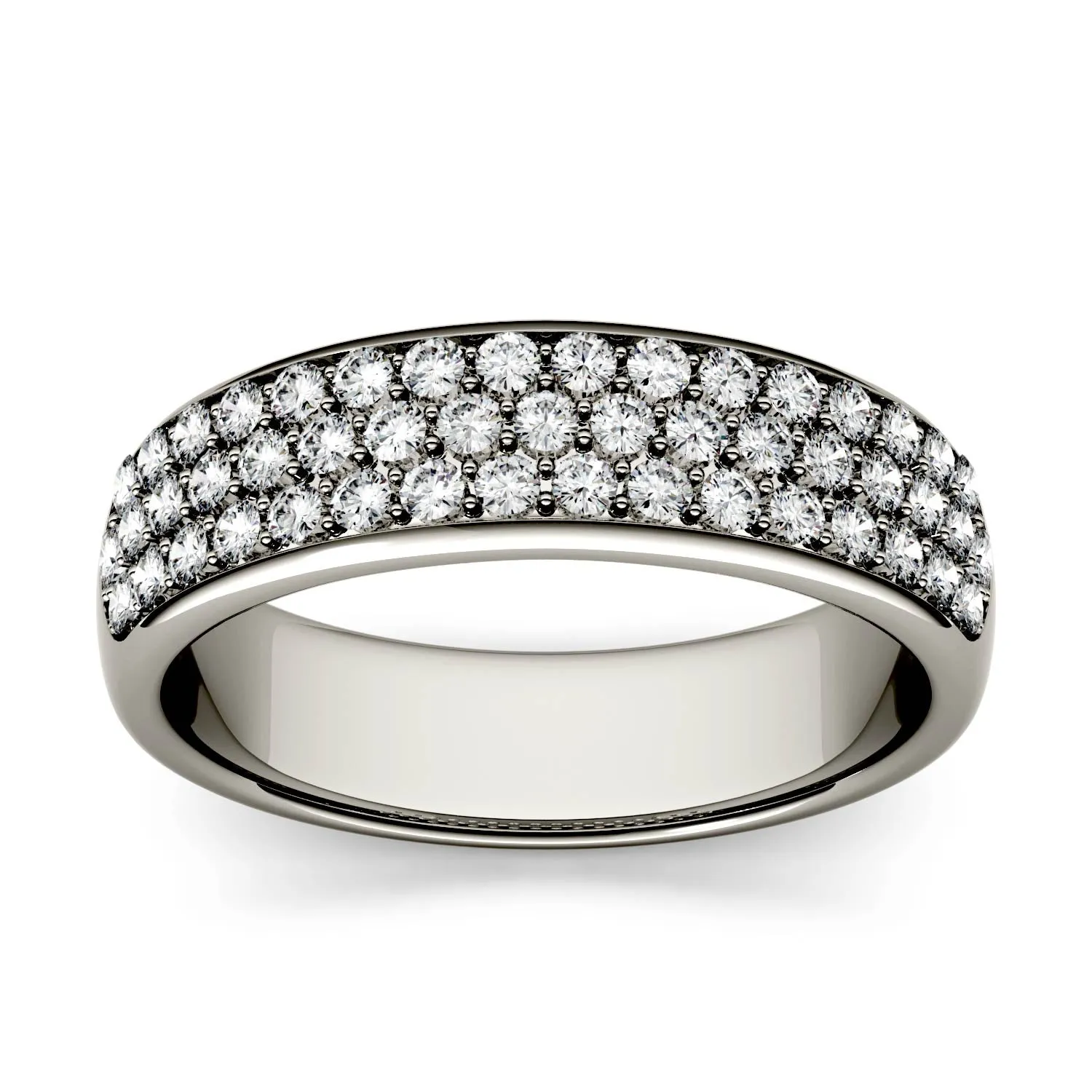 0.64 CTW DEW Round Moissanite Three-Row Band in 14K White Gold