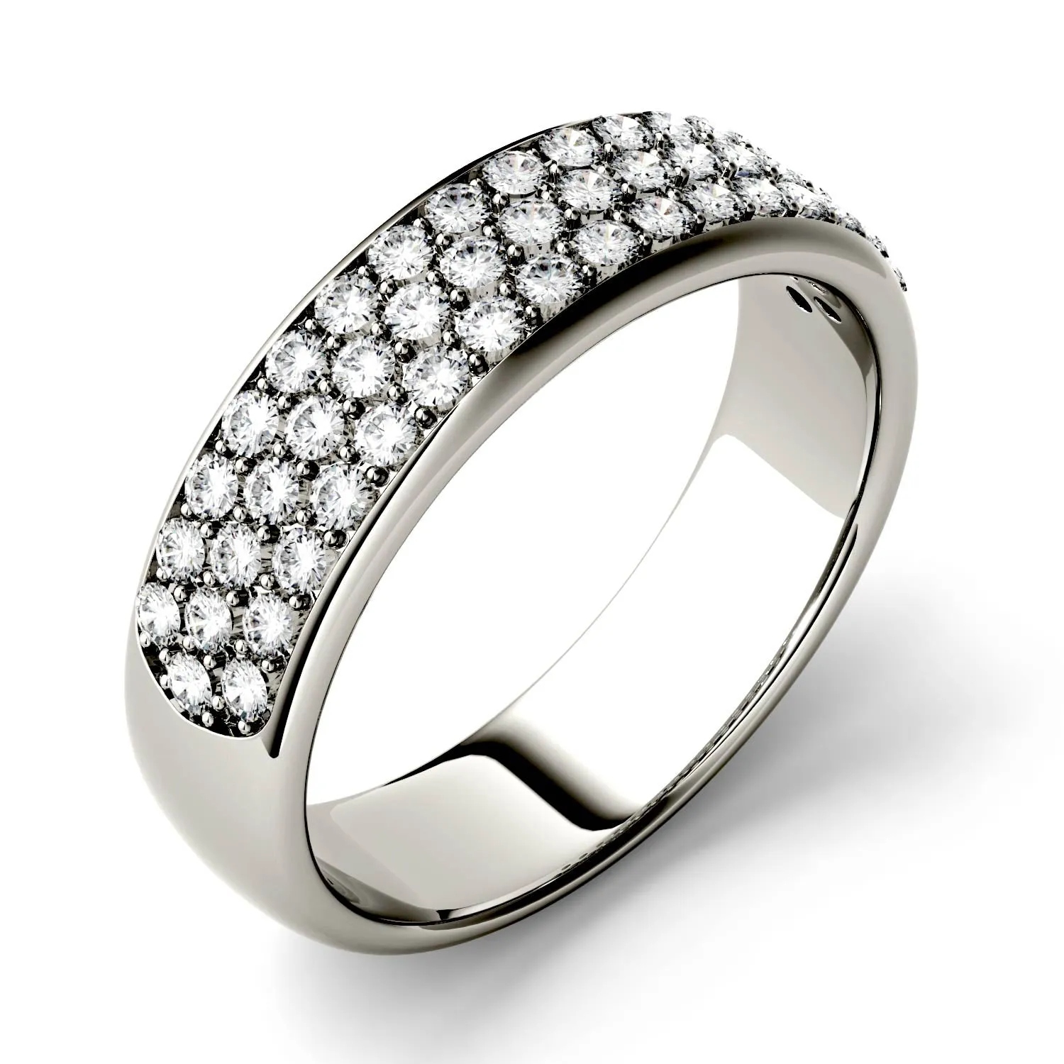 0.64 CTW DEW Round Moissanite Three-Row Band in 14K White Gold