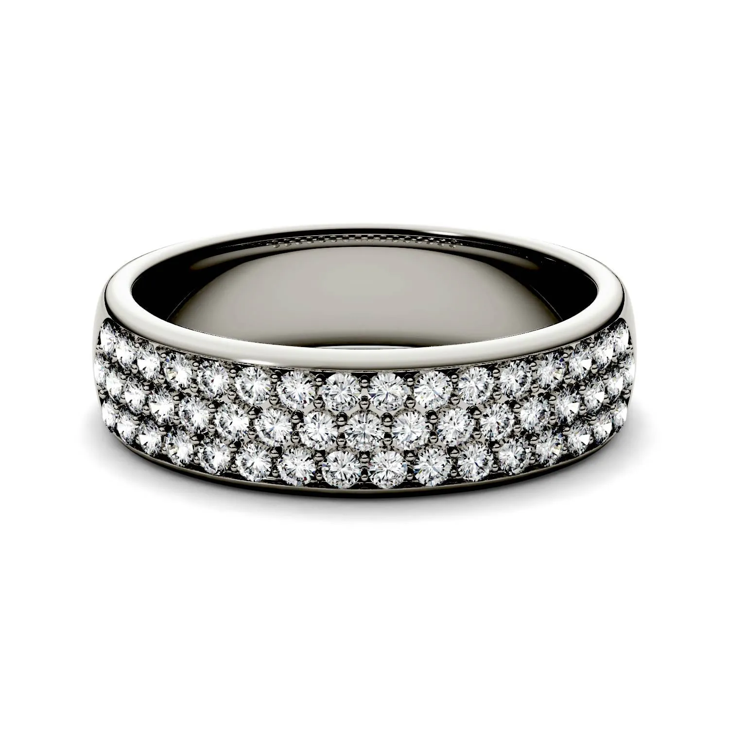 0.64 CTW DEW Round Moissanite Three-Row Band in 14K White Gold