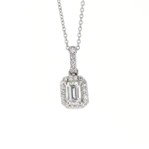 0.76 CTW DEW Emerald Moissanite Classic Halo Pendant in 14K White Gold