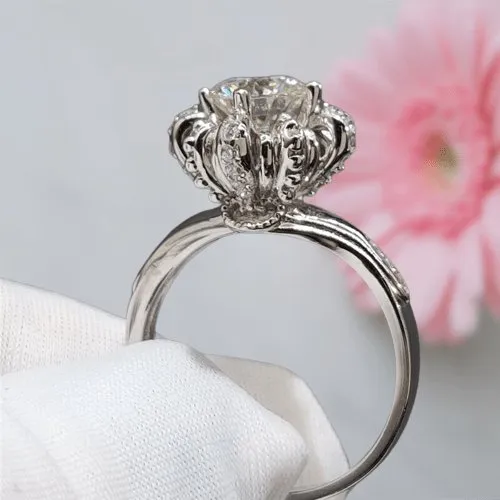 1 Carat Round Cut D Color Diamond Trevi Fountain Engagement Ring