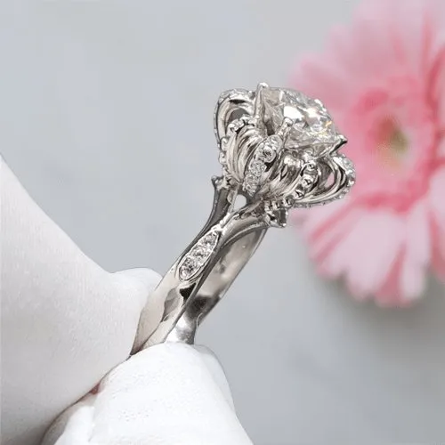 1 Carat Round Cut D Color Diamond Trevi Fountain Engagement Ring
