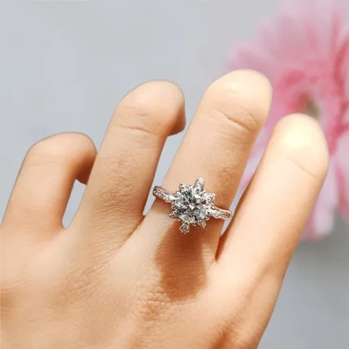 1 Carat Round Cut D Color Diamond Trevi Fountain Engagement Ring