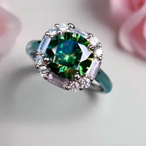 1 Carat Round Green Diamond Engagement Ring