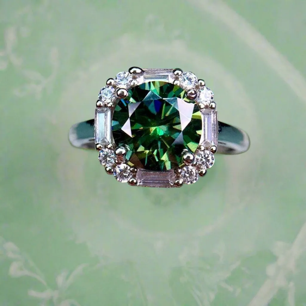 1 Carat Round Green Diamond Engagement Ring
