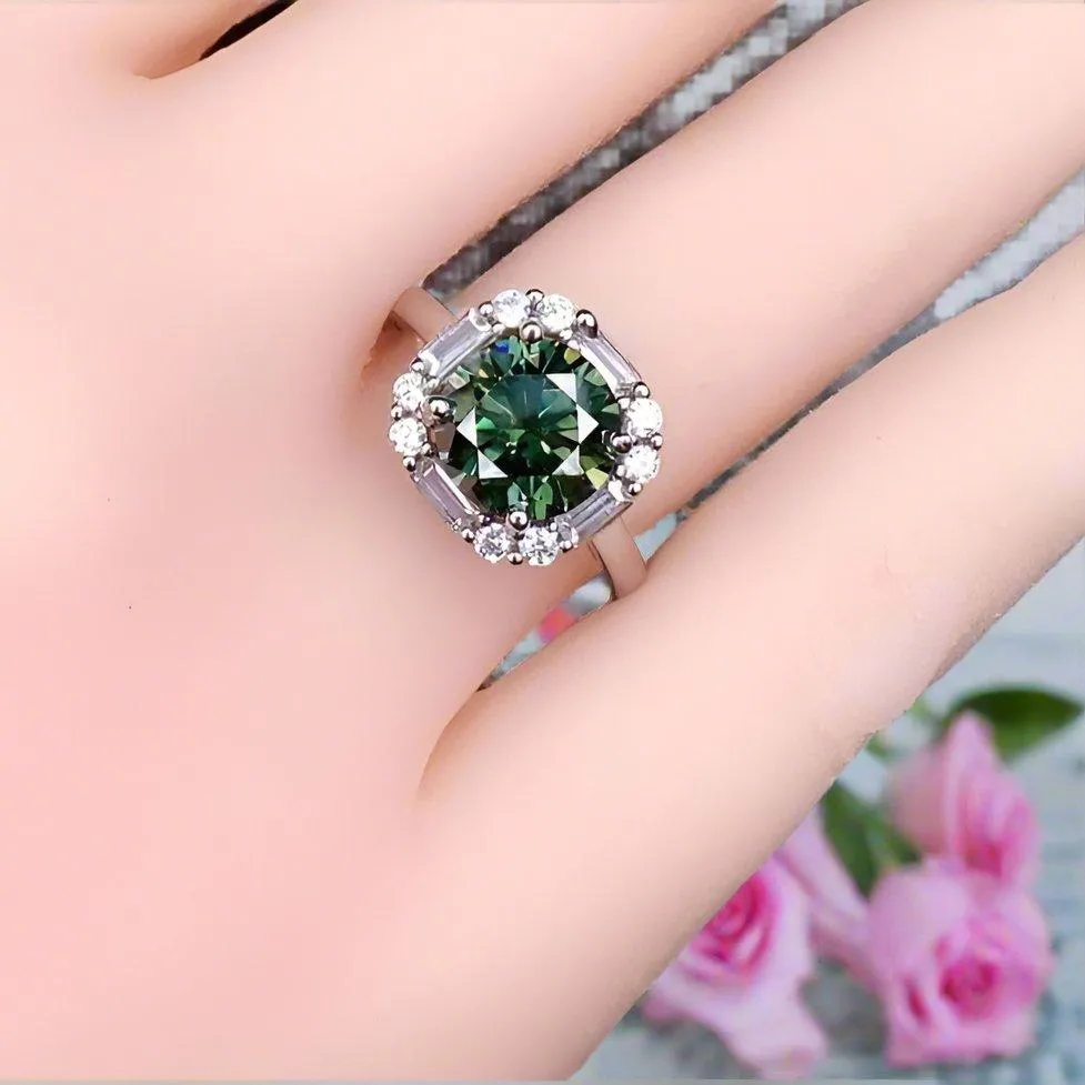 1 Carat Round Green Diamond Engagement Ring