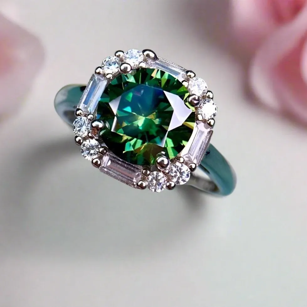 1 Carat Round Green Diamond Engagement Ring