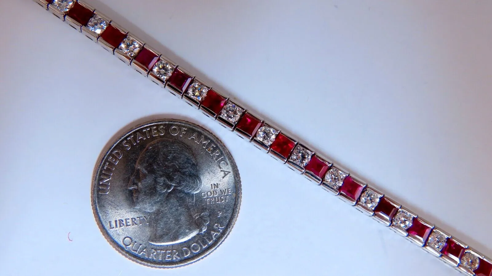 10.03ct Natural Ruby Diamonds Alternating Channel Line Bracelet 14kt