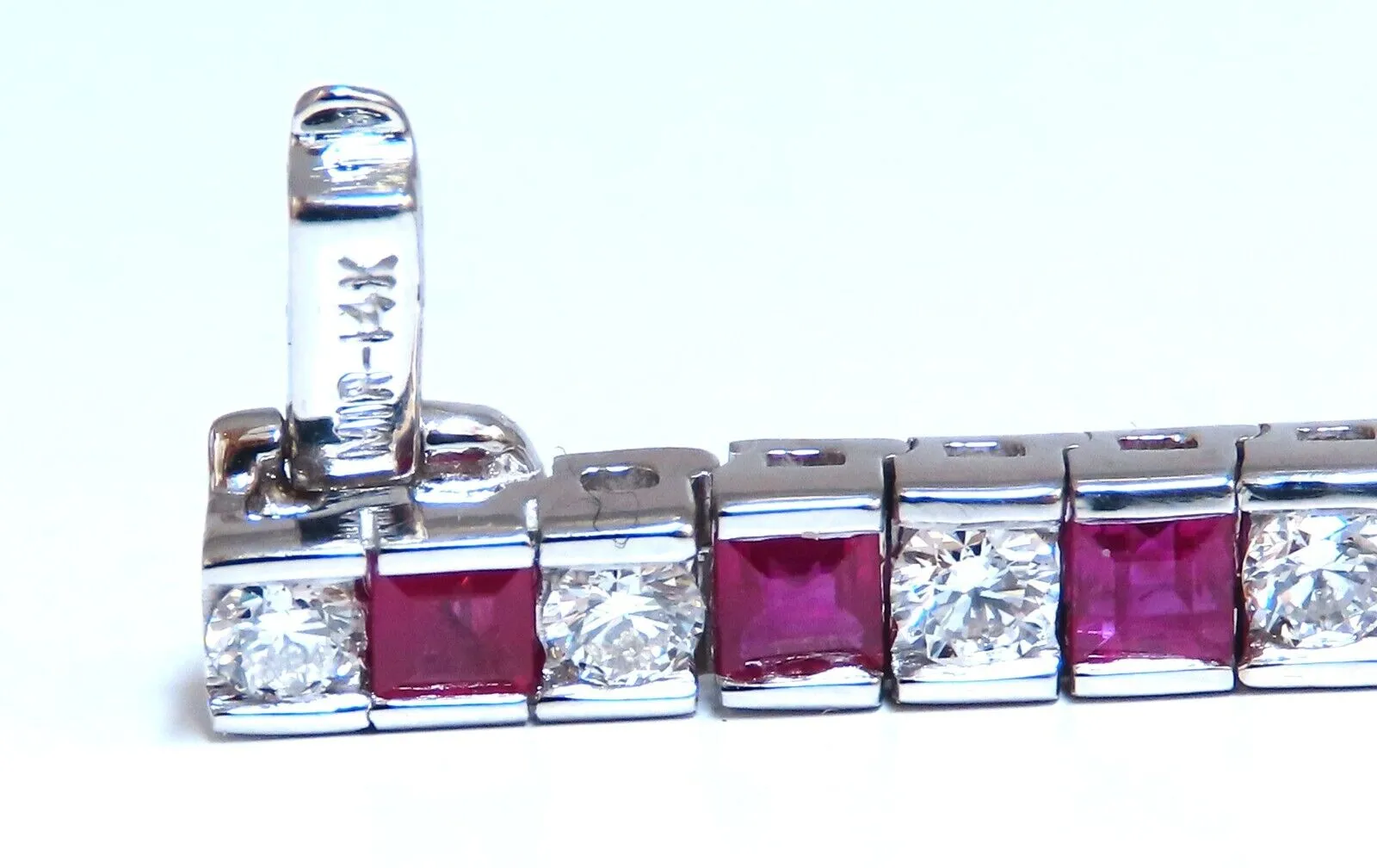 10.03ct Natural Ruby Diamonds Alternating Channel Line Bracelet 14kt