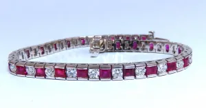 10.03ct Natural Ruby Diamonds Alternating Channel Line Bracelet 14kt