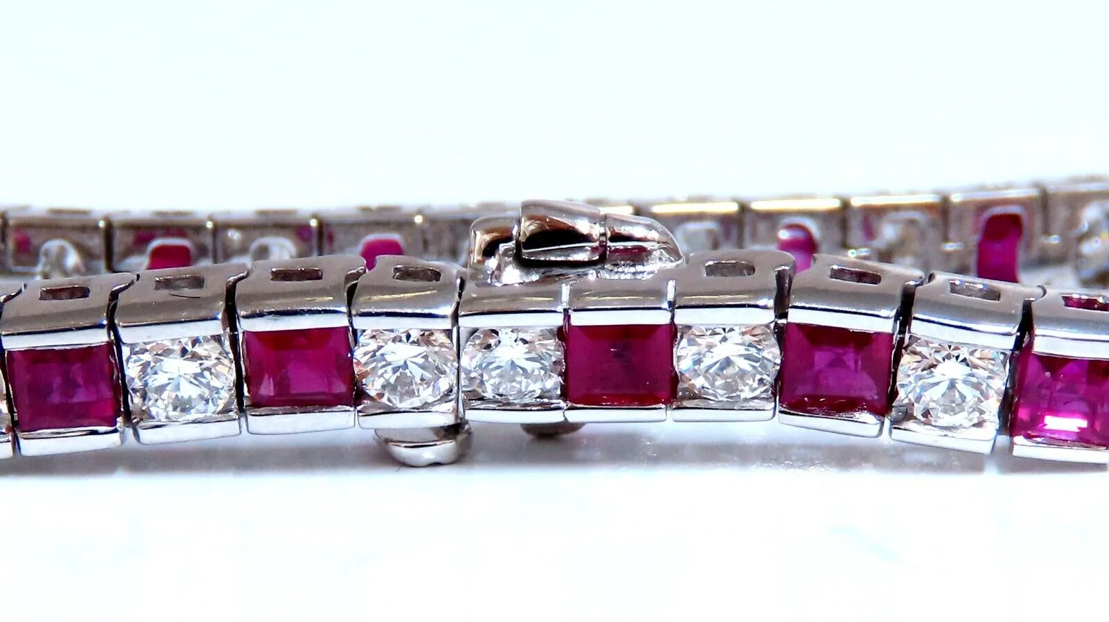 10.03ct Natural Ruby Diamonds Alternating Channel Line Bracelet 14kt