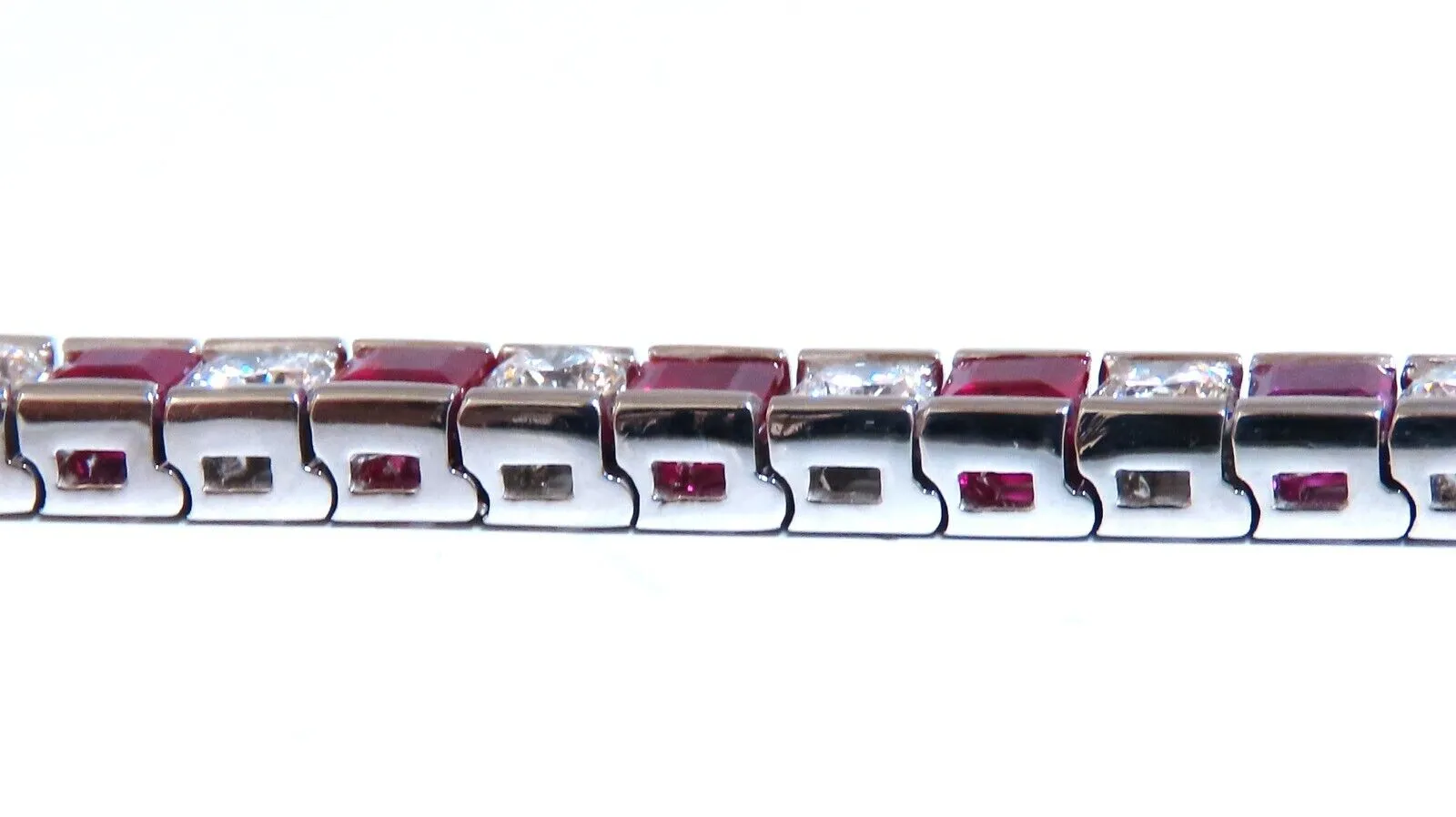 10.03ct Natural Ruby Diamonds Alternating Channel Line Bracelet 14kt