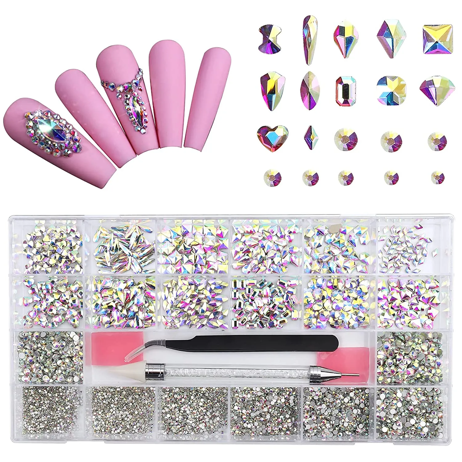 10320Pcs Nail Rhinestones for Nails, Bedazzler Kit with Rhinestones for Crafts, Hotfix rhinestones for Clothes Makeup, Crystal AB Black Rhinestones Diamonds Nail Gems and Rhinestones for Nail Art