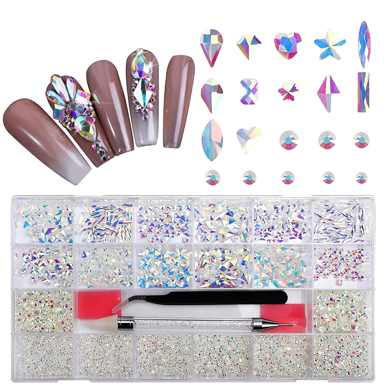10320Pcs Nail Rhinestones for Nails, Bedazzler Kit with Rhinestones for Crafts, Hotfix rhinestones for Clothes Makeup, Crystal AB Black Rhinestones Diamonds Nail Gems and Rhinestones for Nail Art