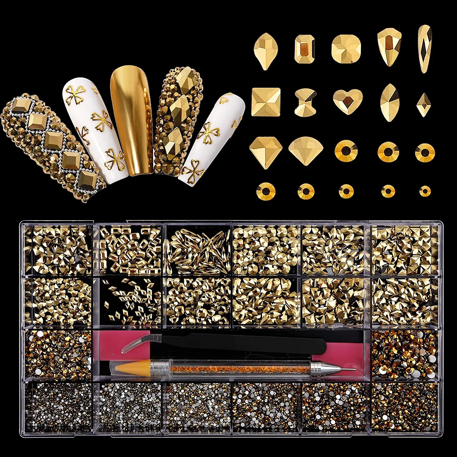 10320Pcs Nail Rhinestones for Nails, Bedazzler Kit with Rhinestones for Crafts, Hotfix rhinestones for Clothes Makeup, Crystal AB Black Rhinestones Diamonds Nail Gems and Rhinestones for Nail Art