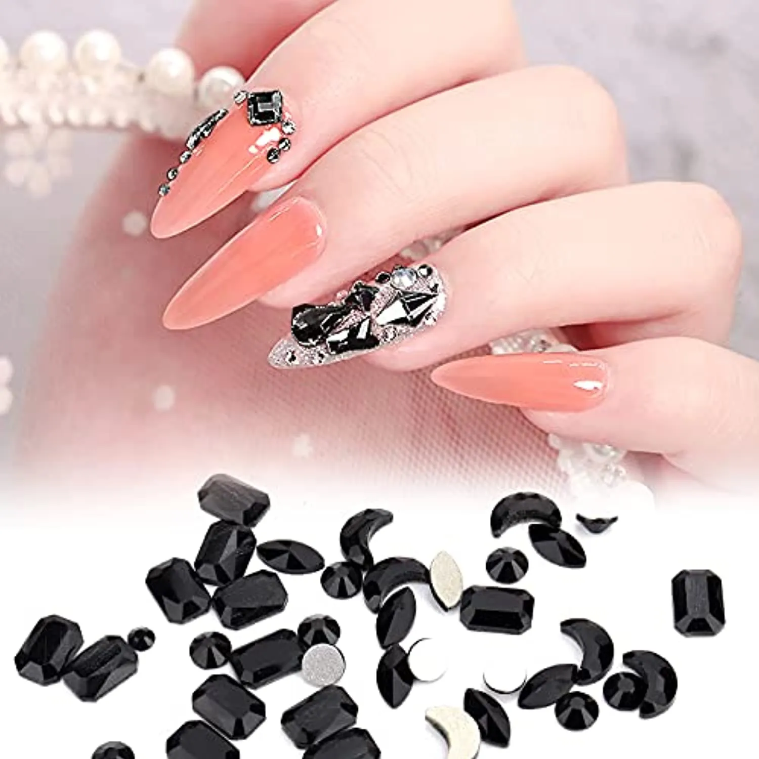 10320Pcs Nail Rhinestones for Nails, Bedazzler Kit with Rhinestones for Crafts, Hotfix rhinestones for Clothes Makeup, Crystal AB Black Rhinestones Diamonds Nail Gems and Rhinestones for Nail Art