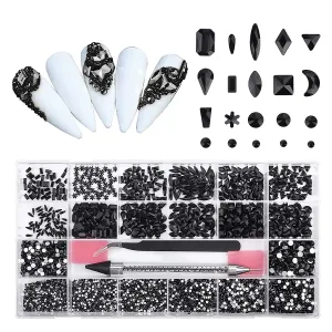 10320Pcs Nail Rhinestones for Nails, Bedazzler Kit with Rhinestones for Crafts, Hotfix rhinestones for Clothes Makeup, Crystal AB Black Rhinestones Diamonds Nail Gems and Rhinestones for Nail Art
