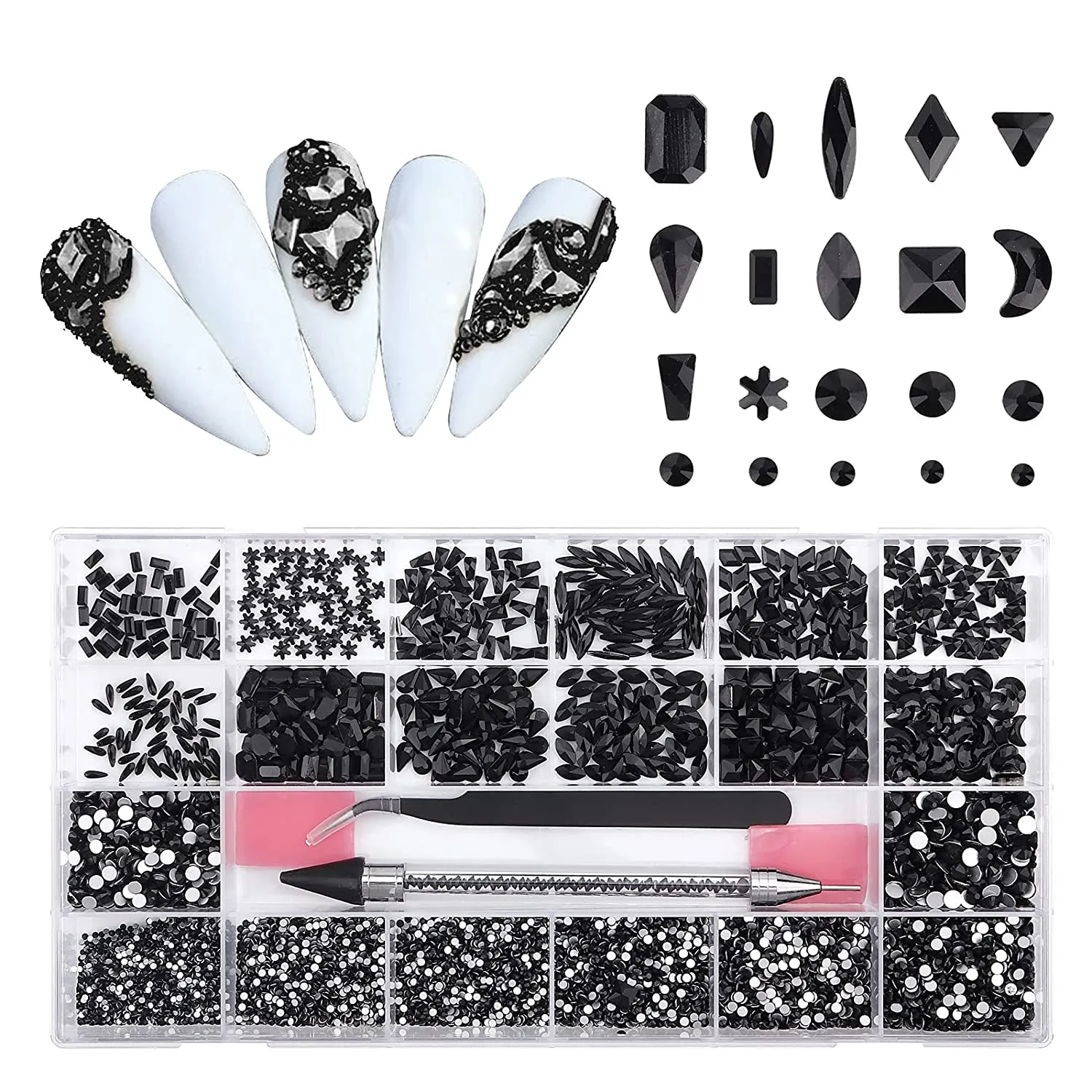 10320Pcs Nail Rhinestones for Nails, Bedazzler Kit with Rhinestones for Crafts, Hotfix rhinestones for Clothes Makeup, Crystal AB Black Rhinestones Diamonds Nail Gems and Rhinestones for Nail Art
