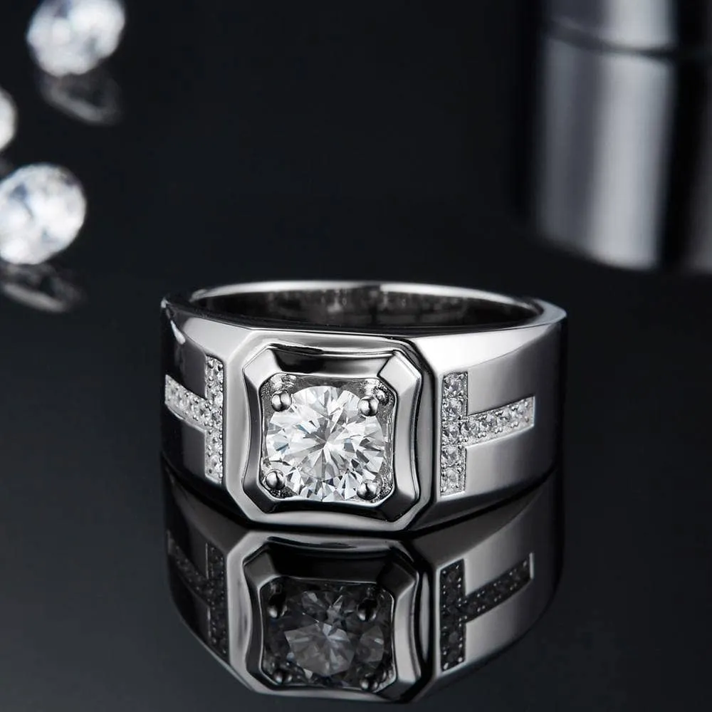 1.0Ct 6.5mm D Color Diamond Men's Ring