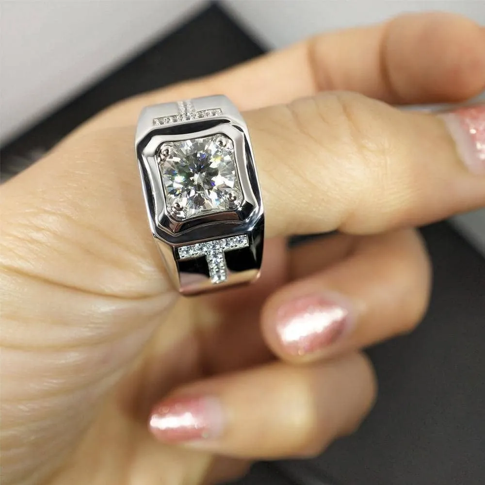 1.0Ct 6.5mm D Color Diamond Men's Ring