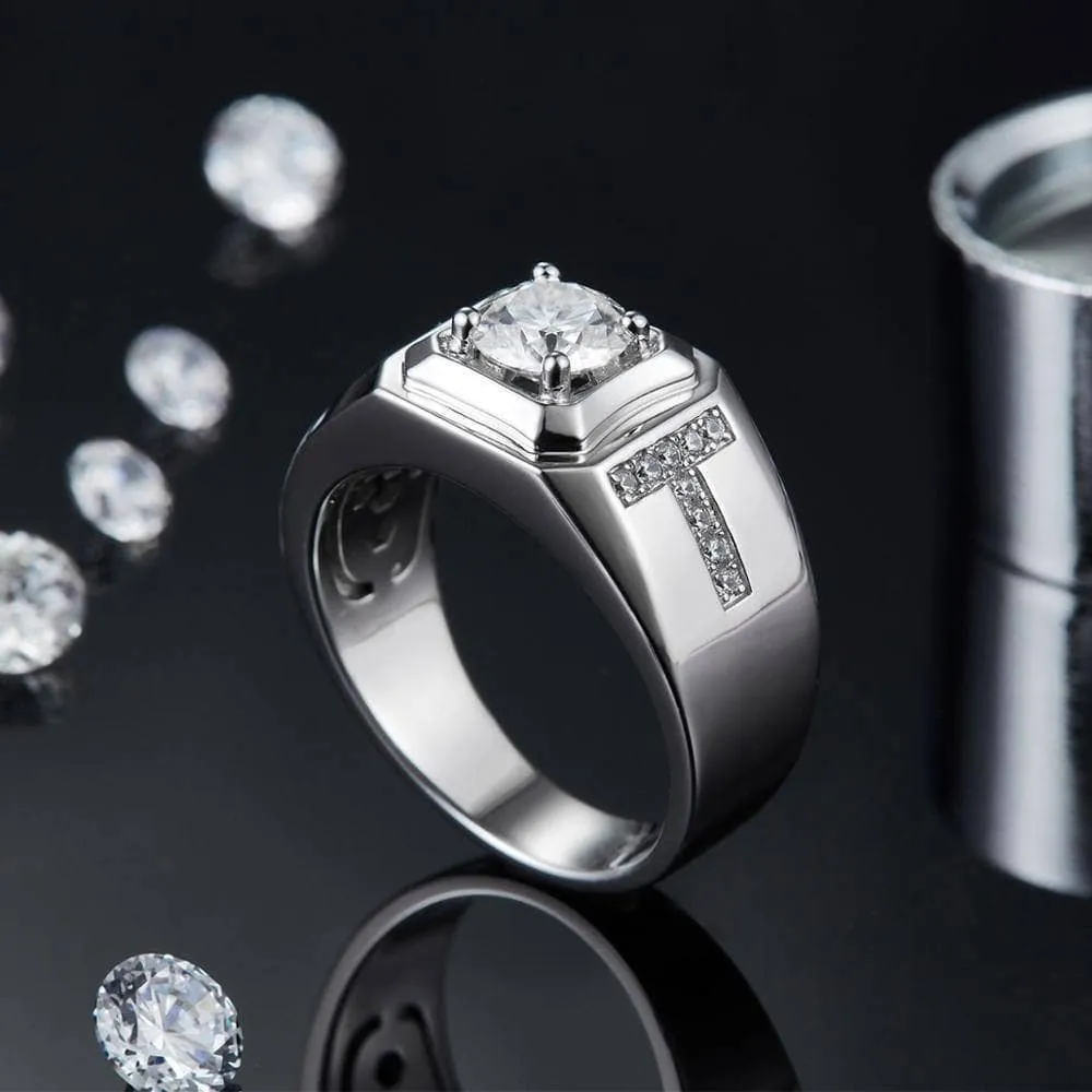 1.0Ct 6.5mm D Color Diamond Men's Ring