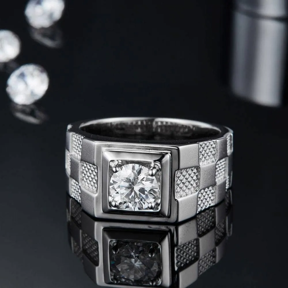 1.0Ct 6.5mm D Color Diamond Men's Ring