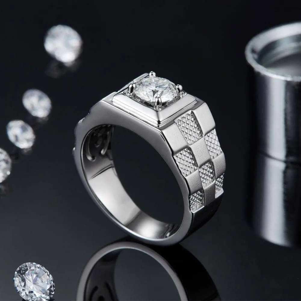 1.0Ct 6.5mm D Color Diamond Men's Ring