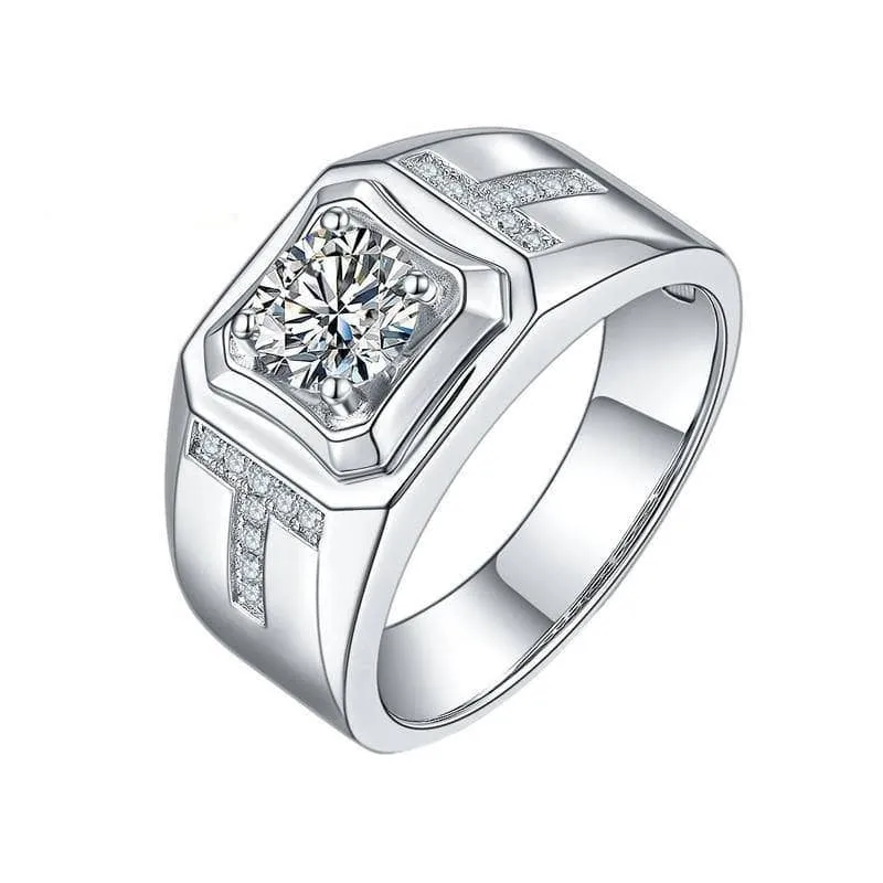 1.0Ct 6.5mm D Color Diamond Men's Ring