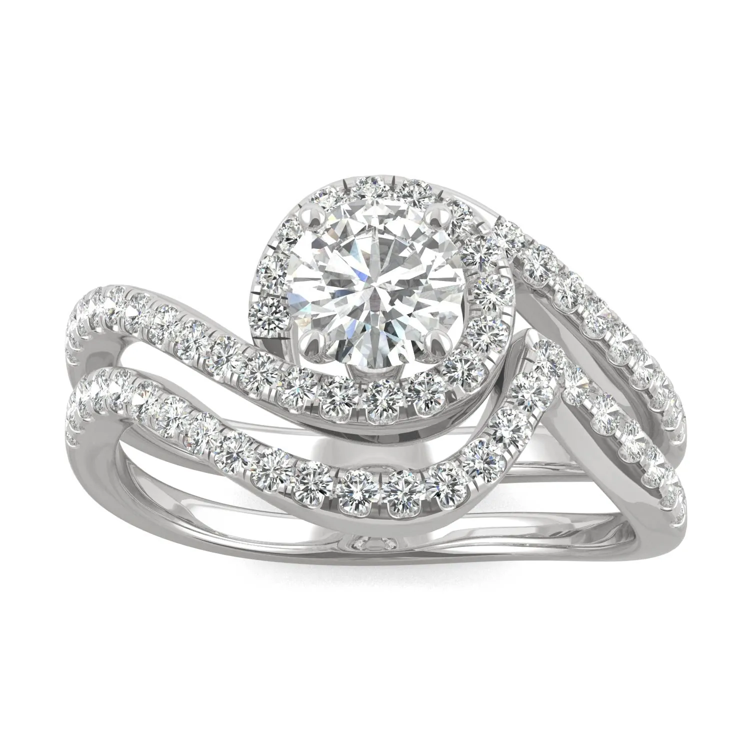 1.18 CTW DEW Round Moissanite Bypass Halo Wedding Set in 14K White Gold