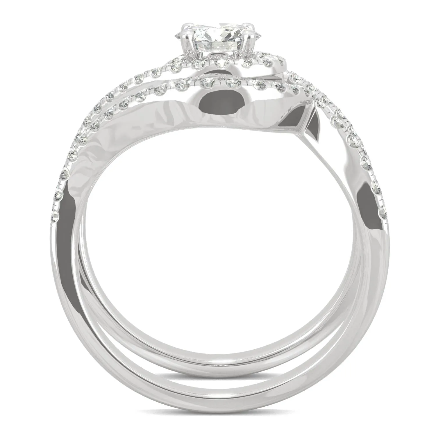 1.18 CTW DEW Round Moissanite Bypass Halo Wedding Set in 14K White Gold