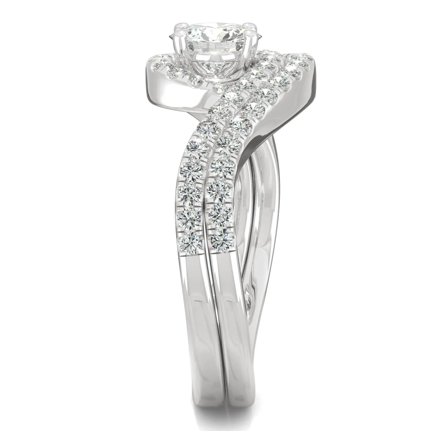 1.18 CTW DEW Round Moissanite Bypass Halo Wedding Set in 14K White Gold