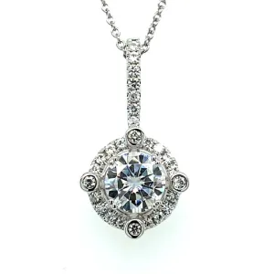 1.25 CTW DEW Round Moissanite Halo Pendant in 14K White Gold