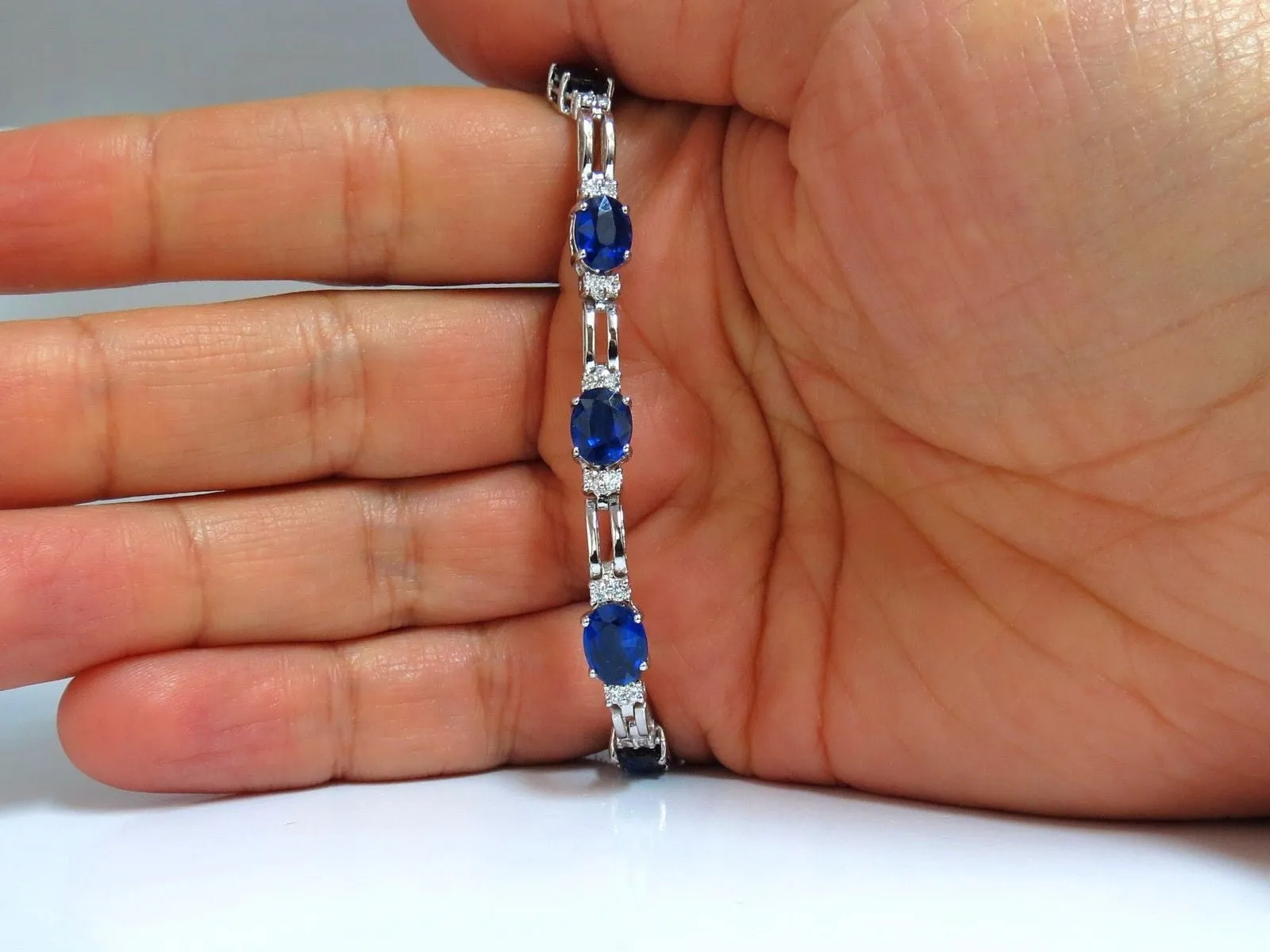 13.36ct natural blue kyanite diamonds tennis bracelet 14kt