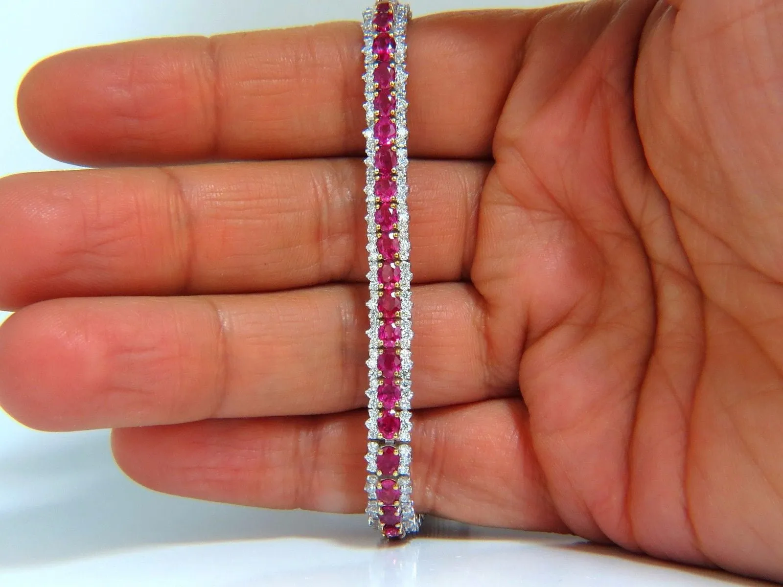 13.81ct bright vivid red natural ruby tennis bracelet 14kt three row