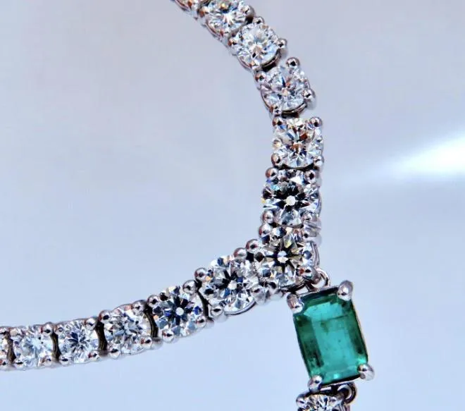 14.47ct Natural Emerald Diamond Necklace 14K Dangle Riviera Graduated 12644