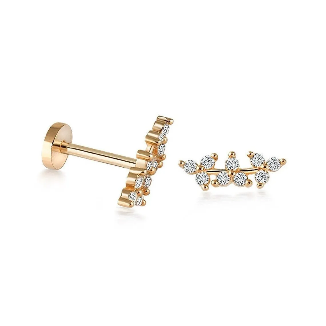 14k Gold Shining Leaf Tragus Piercing