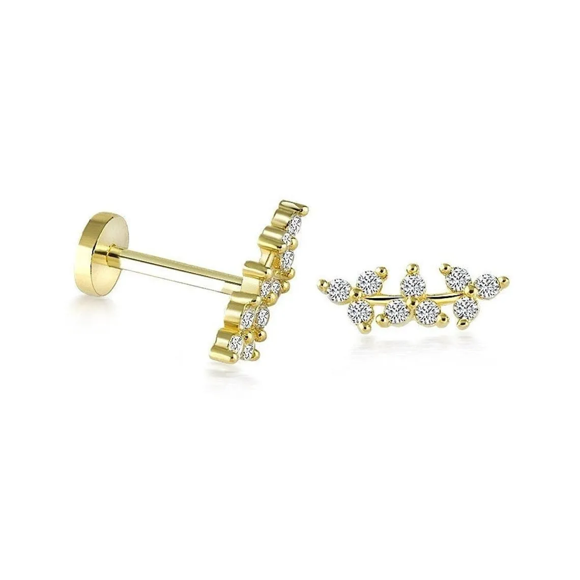 14k Gold Shining Leaf Tragus Piercing
