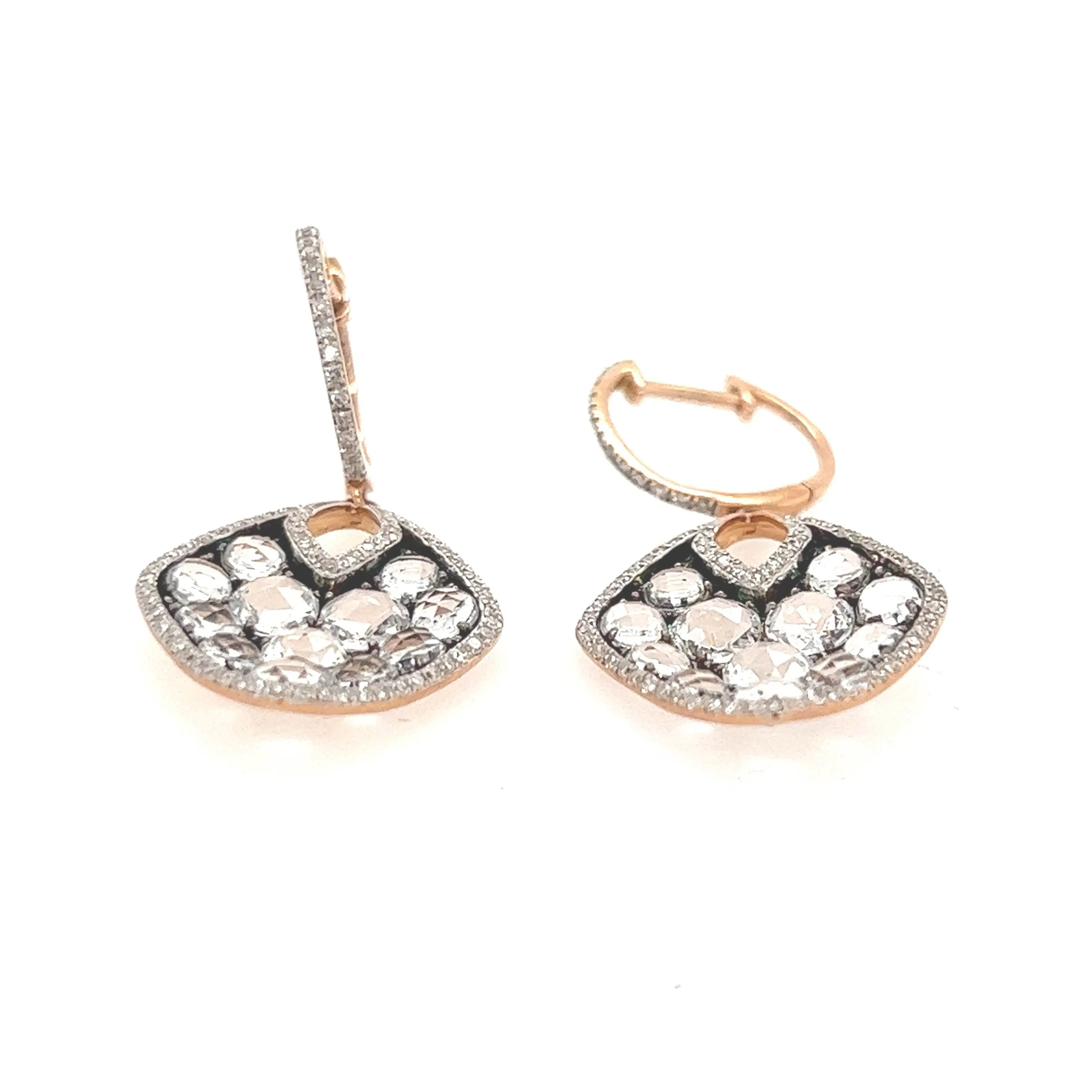 14K Rose Gold Drop Earrings with Clustered Champaign Diamond