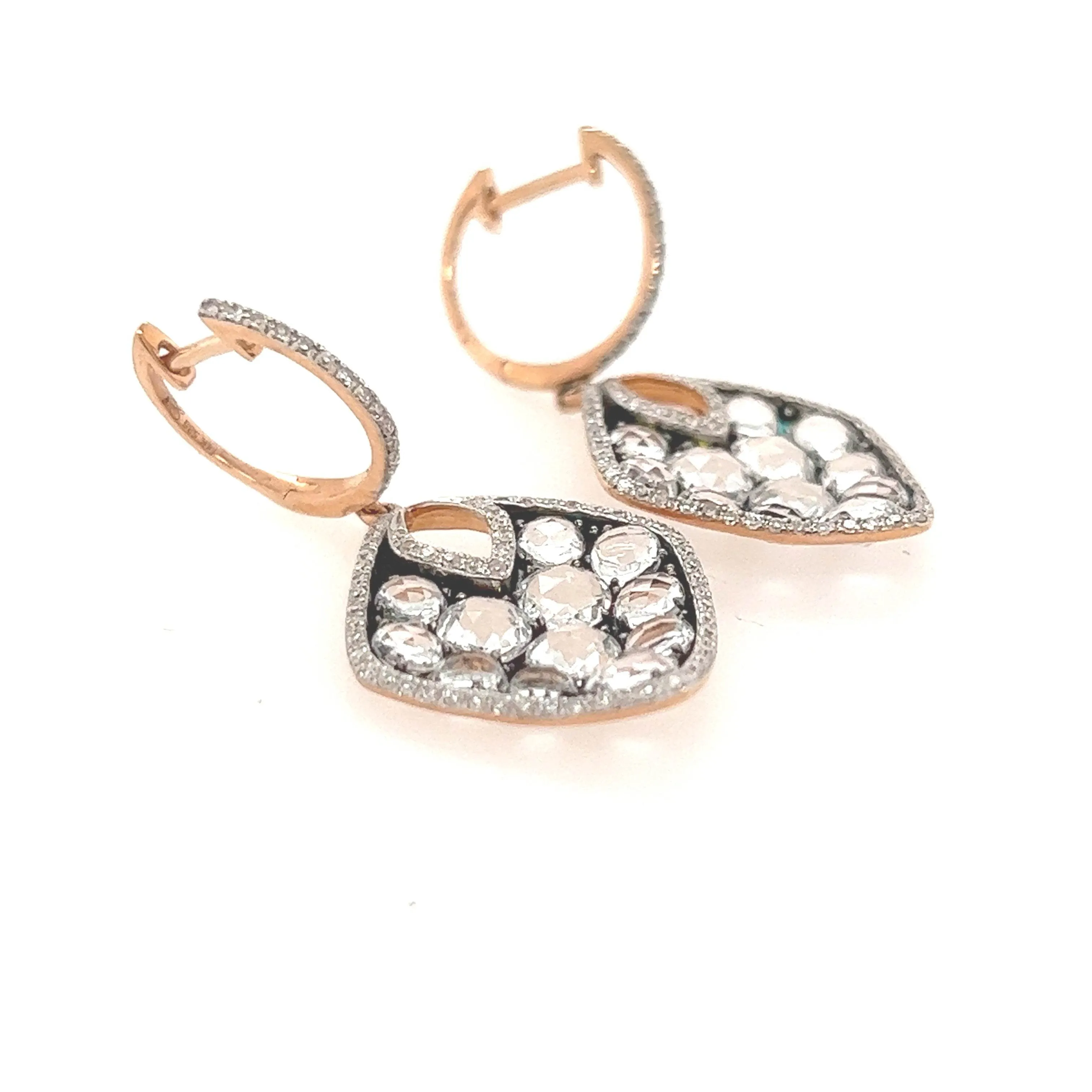 14K Rose Gold Drop Earrings with Clustered Champaign Diamond