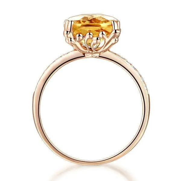 14K Rose Gold Yellow 3.6 Ct Cushion Citrine Natural Diamond