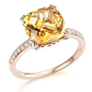 14K Rose Gold Yellow 3.6 Ct Cushion Citrine Natural Diamond