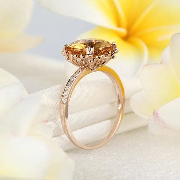 14K Rose Gold Yellow 3.6 Ct Cushion Citrine Natural Diamond