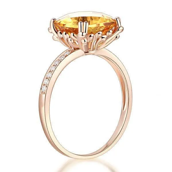14K Rose Gold Yellow 3.6 Ct Cushion Citrine Natural Diamond