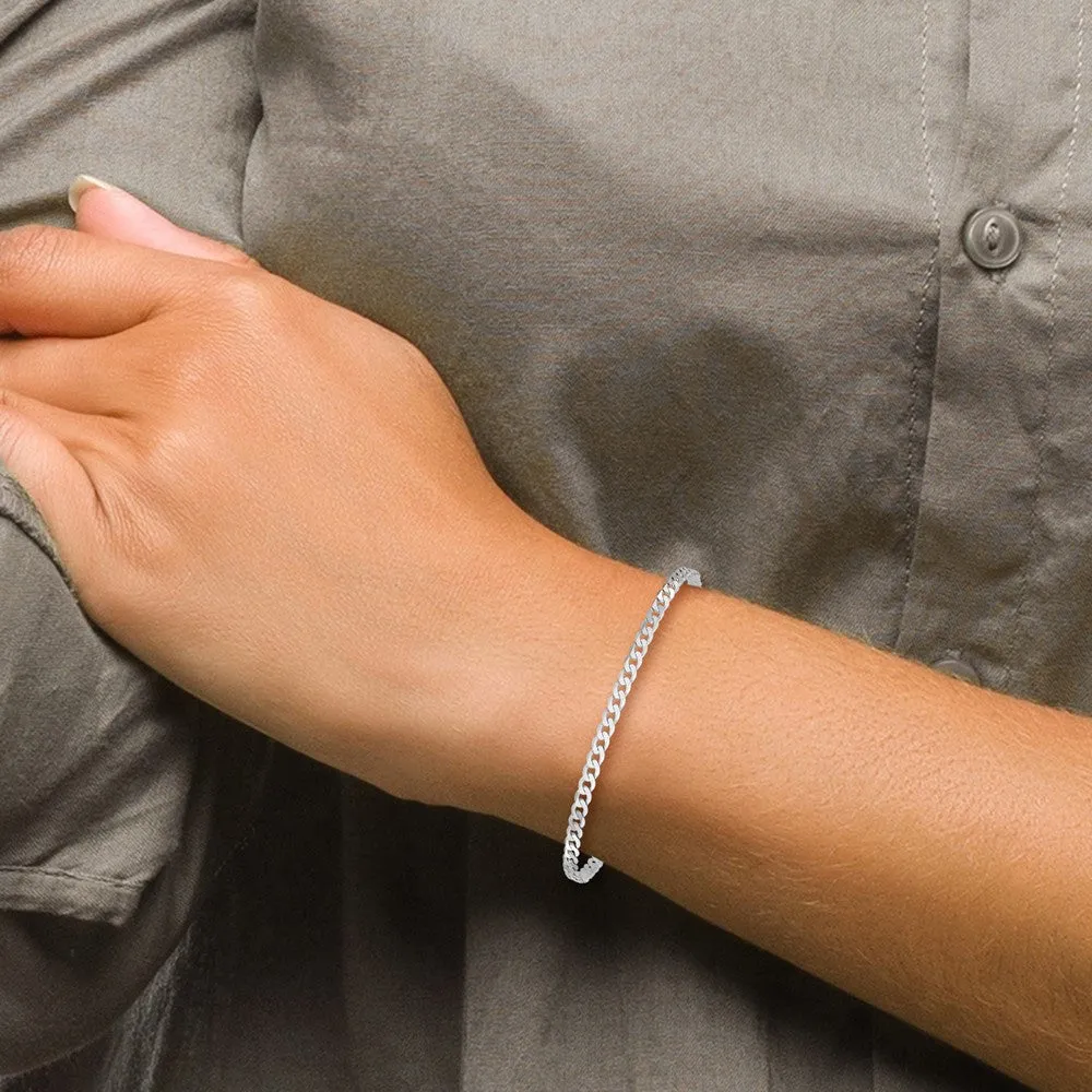 14k White Gold 2.9mm Flat Beveled Curb with Lobster Clasp Bracelet