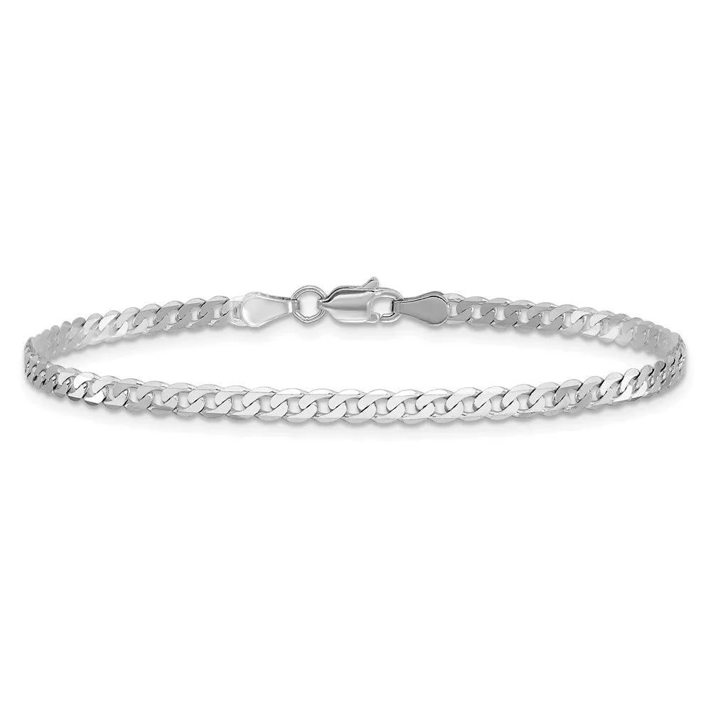 14k White Gold 2.9mm Flat Beveled Curb with Lobster Clasp Bracelet
