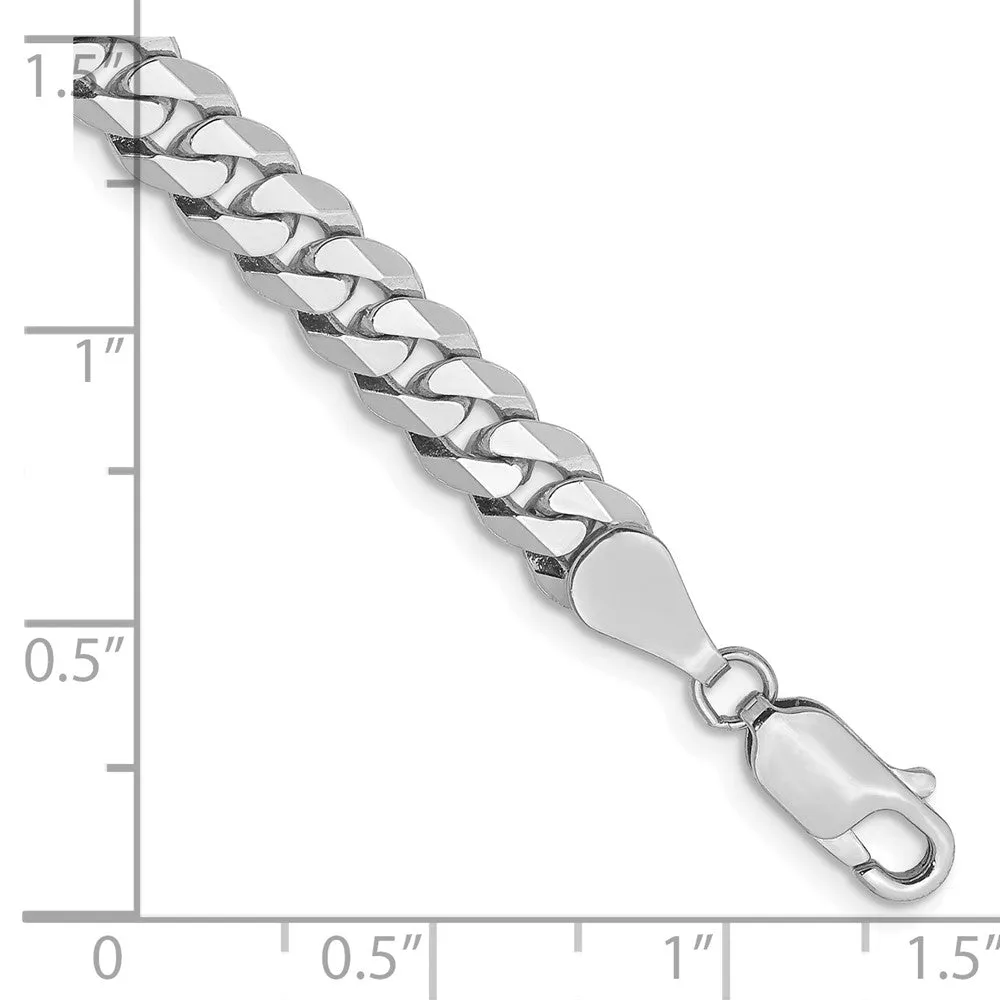 14k White Gold 5.75mm Flat Beveled Curb with Lobster Clasp Bracelet
