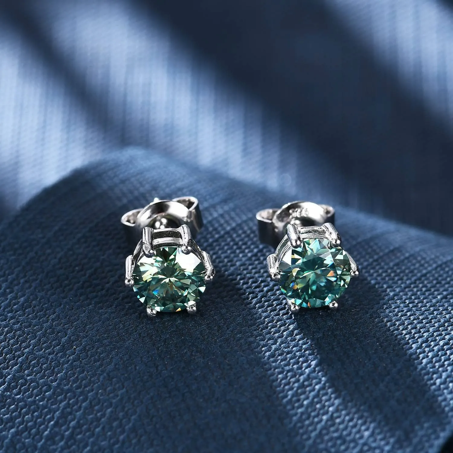 14K White Gold 6-Prong Round Diamond Stud Earrings