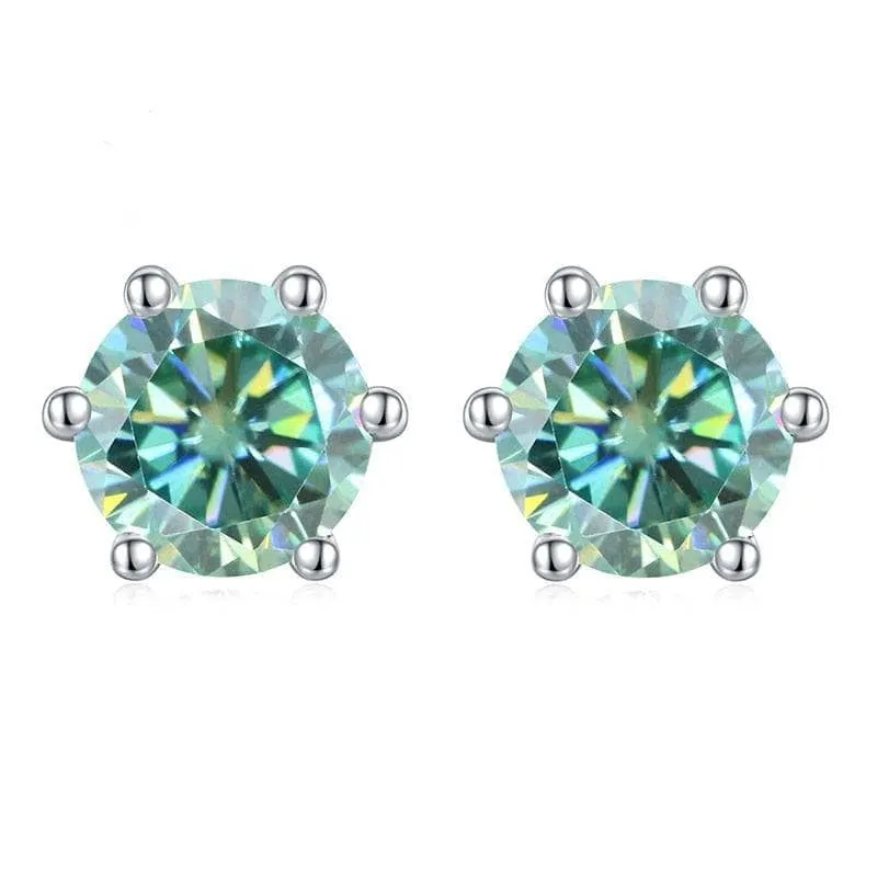 14K White Gold 6-Prong Round Diamond Stud Earrings